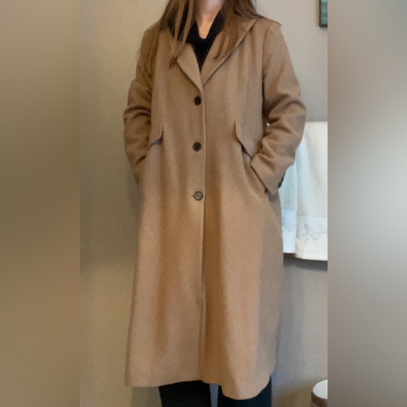 DKNY Camel Wool Blend Longline Coat Size XL - Picture 2 of 14